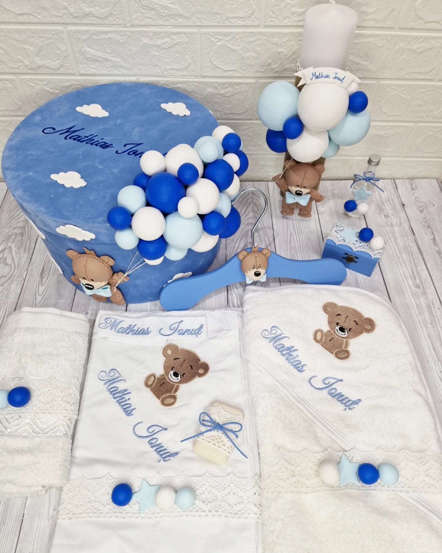 Trusou personalizat + Cutie cu tematica Teddy Bear Blue - MiLuna Handmade