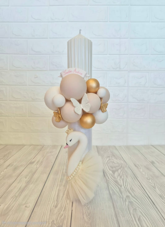 Lumanare de botez Lebada cu Baloane Aurii - MiLuna Handmade