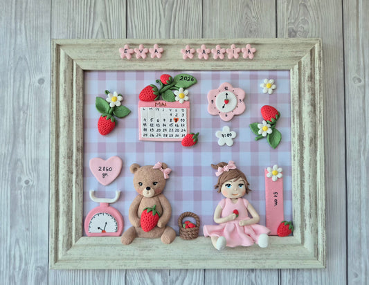 Ramă Newborn Personalizată, Capsuni si Ursulet - MiLuna Handmade