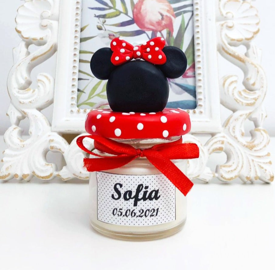 Marturie pentru botez lumanare din ceara - Minnie Mouse, rosu - MiLuna Handmade