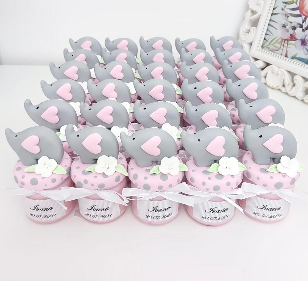 Marturie pentru botez lumanare din ceara - Elefant, pink - MiLuna Handmade