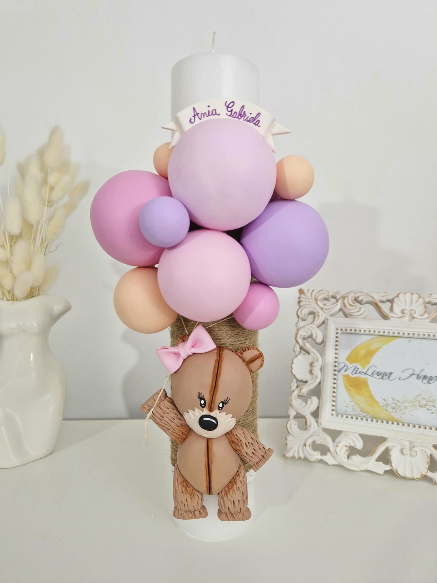 Lumanare de botez Purple Teddy Bear - MiLuna Handmade