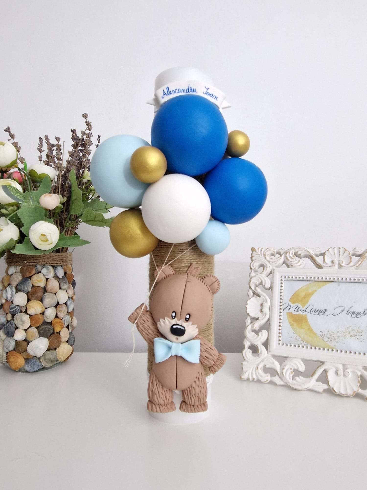 Lumanare de botez Teddy Bear, albastru - MiLuna Handmade