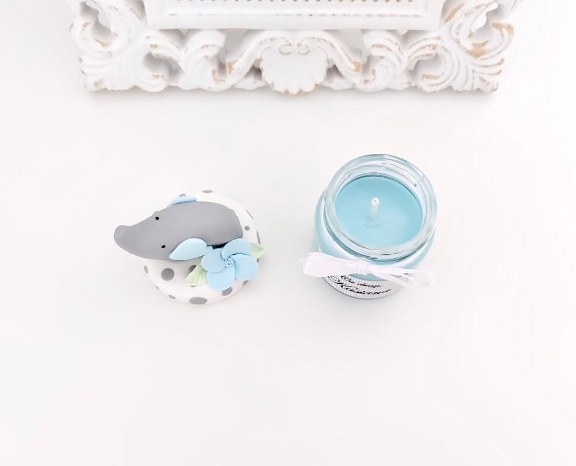 Marturie pentru botez lumanare din ceara - Elefant, bleu - MiLuna Handmade