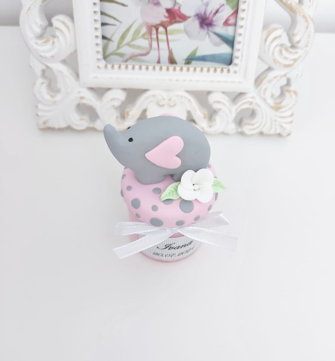 Marturie pentru botez lumanare din ceara - Elefant, pink - MiLuna Handmade