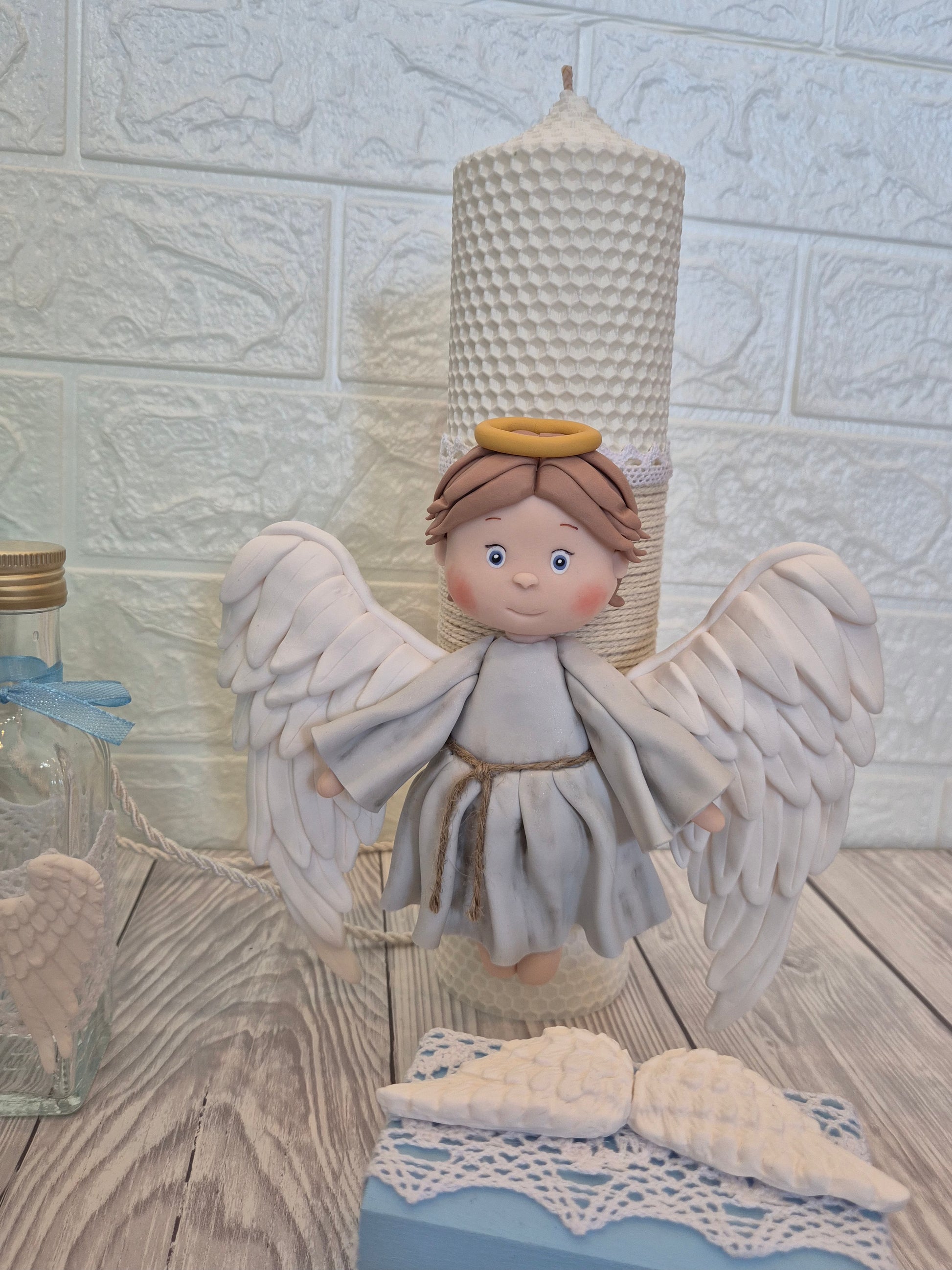 Lumanare de botez din ceara naturala Ingeras - MiLuna Handmade