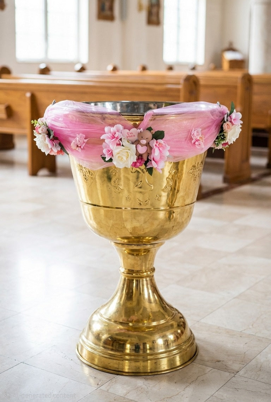 Aranjament Cristelniță Ursulet cu Flori Roz