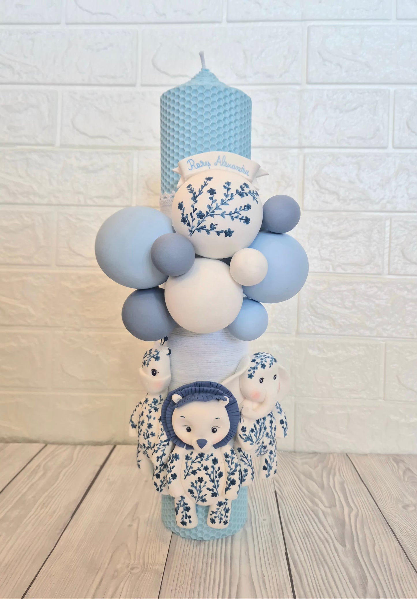 Lumanare Botez din ceara naturala Safari / jungle, blue - MiLuna Handmade