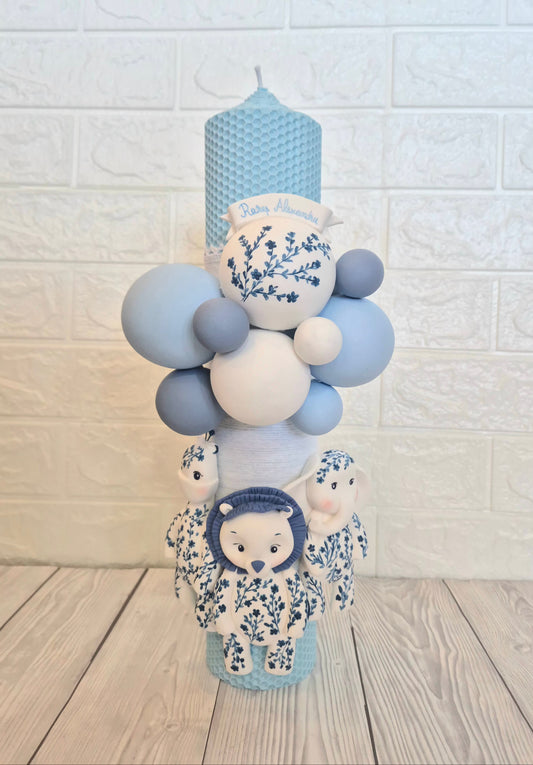 Lumanare Botez din ceara naturala Safari / jungle, blue - MiLuna Handmade