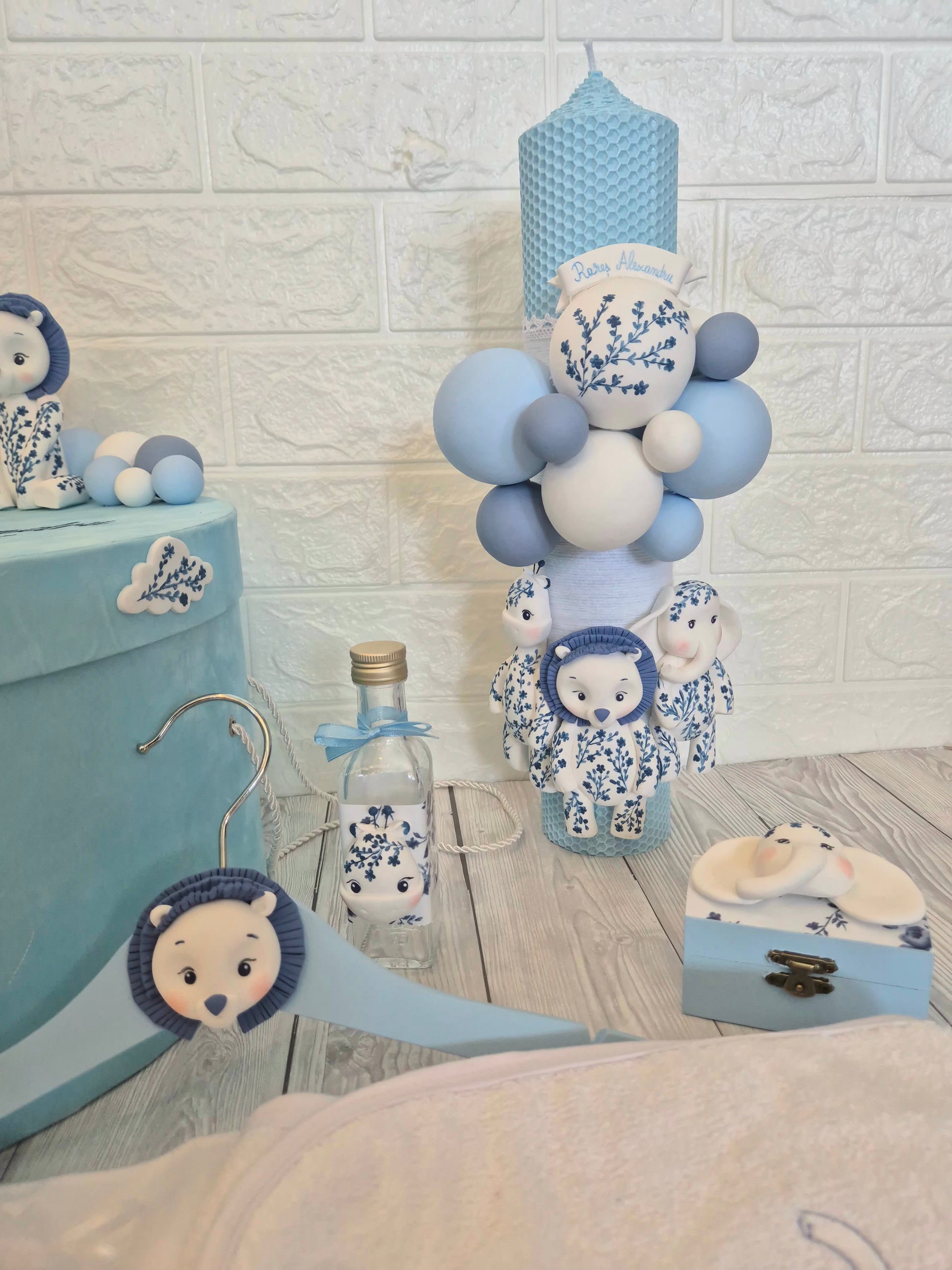 Lumanare Botez din ceara naturala Safari / jungle, blue - MiLuna Handmade