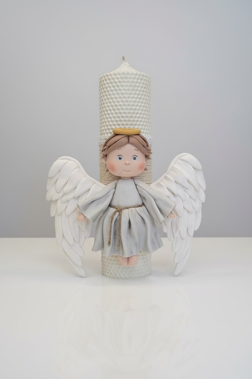 Lumanare de botez din ceara naturala Ingeras - MiLuna Handmade