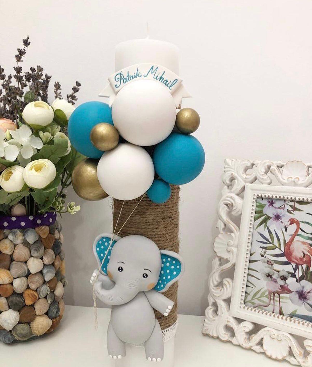 Lumanare de botez Elefantel - MiLuna Handmade