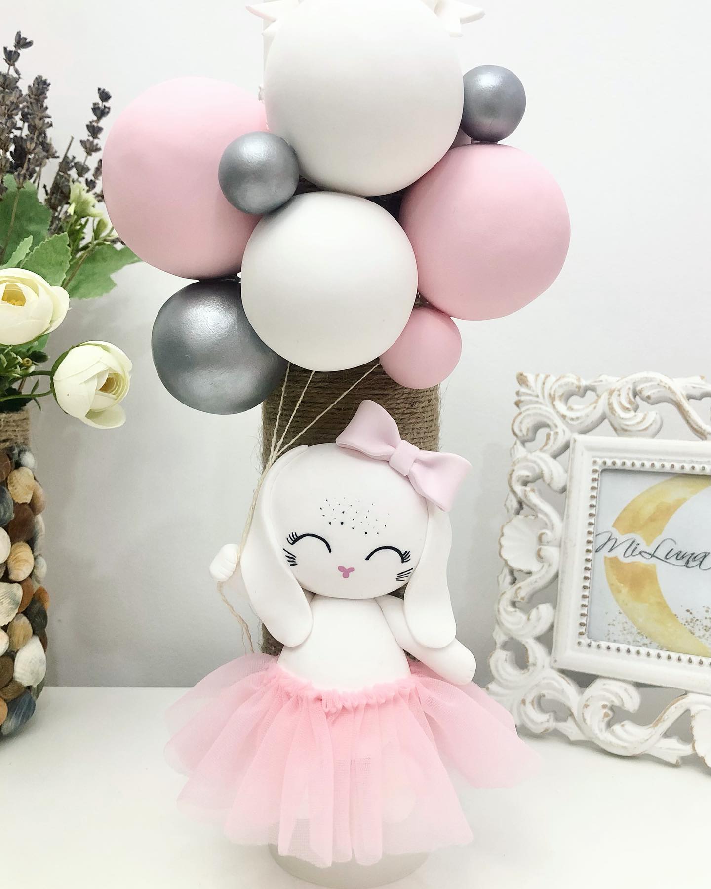 Lumanare de botez Iepuras, argintiu - MiLuna Handmade