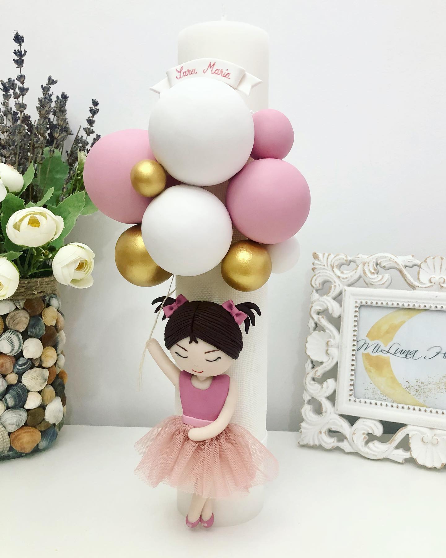 Lumanare de botez Fetita cu Codite - MiLuna Handmade