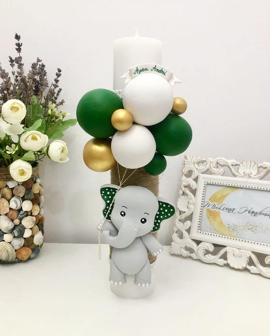 Lumanare de botez Elefantel, verde - MiLuna Handmade