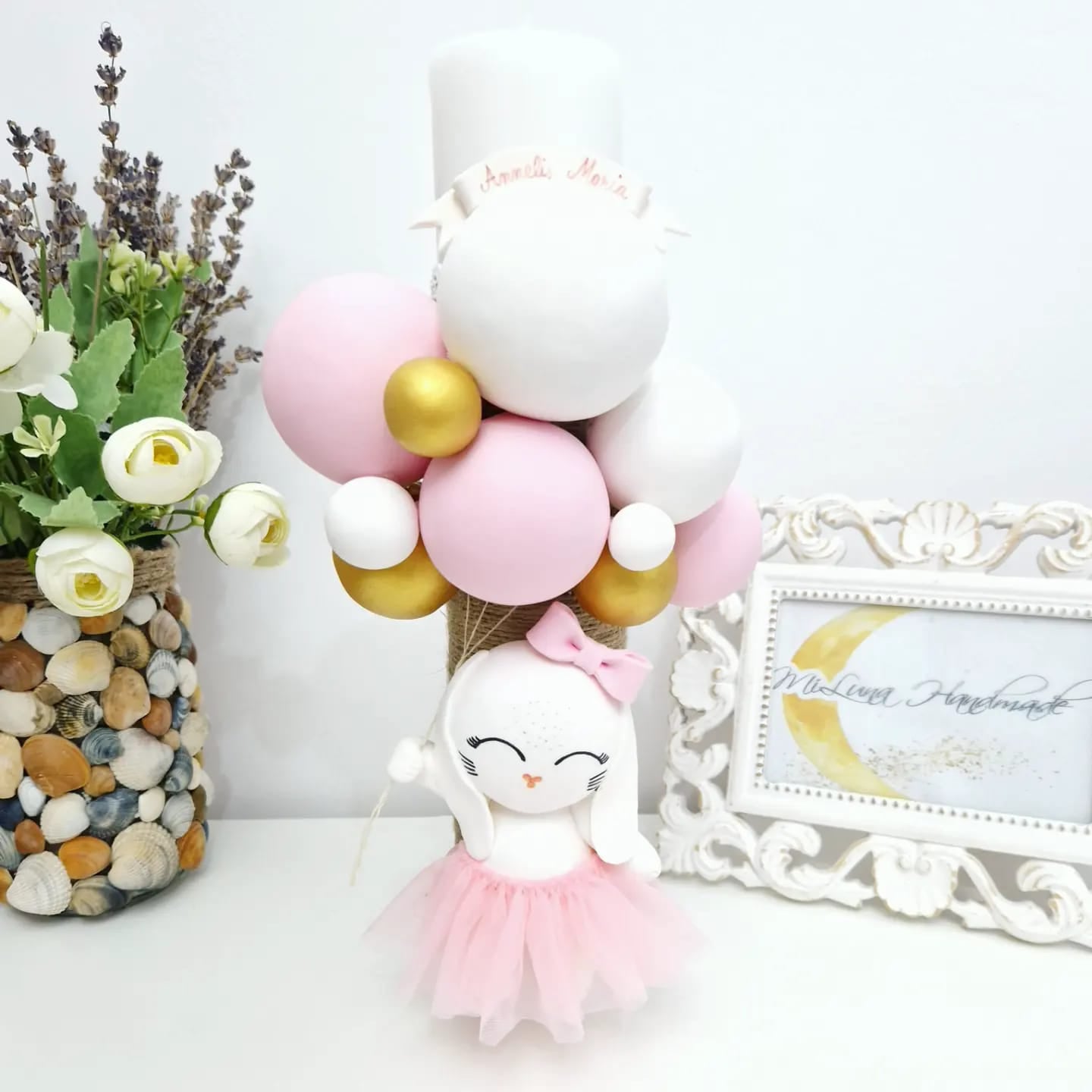 Lumanare de botez Iepuras, auriu - MiLuna Handmade