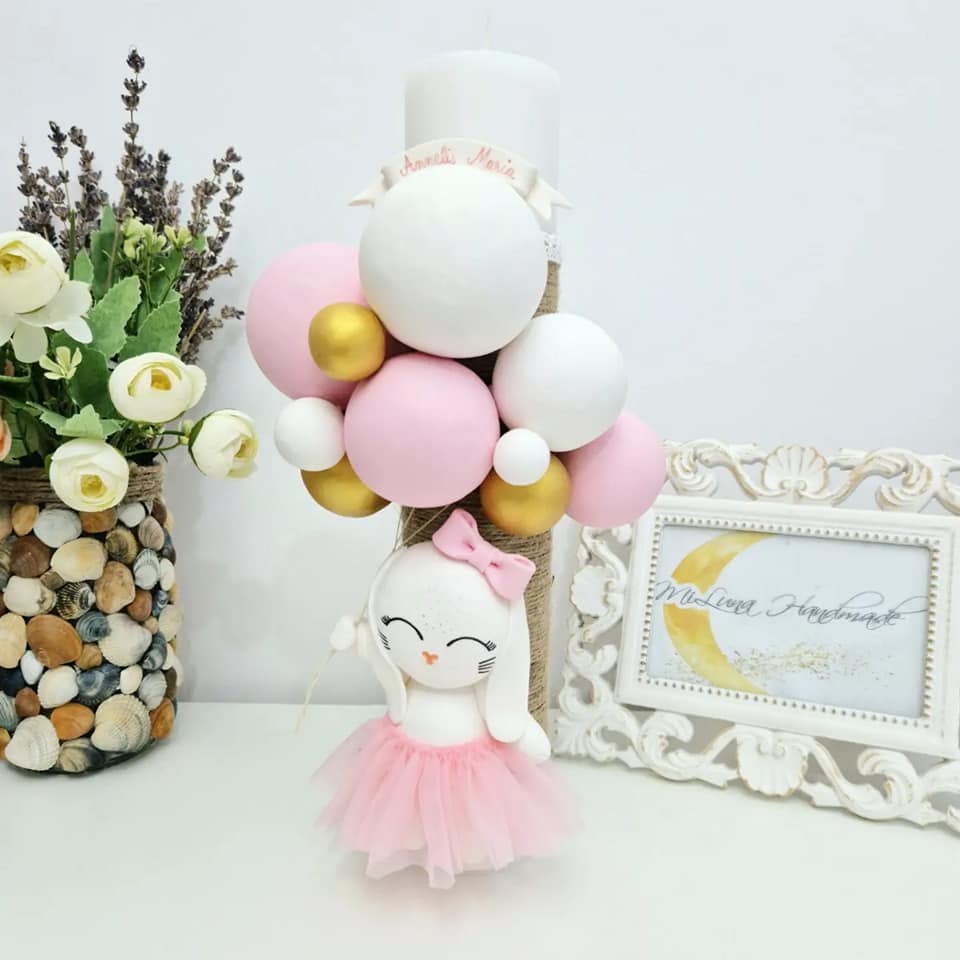 Lumanare de botez Iepuras, auriu - MiLuna Handmade