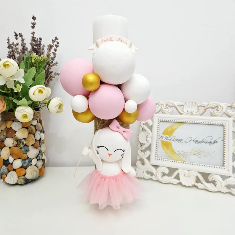 Lumanare de botez Iepuras, auriu - MiLuna Handmade