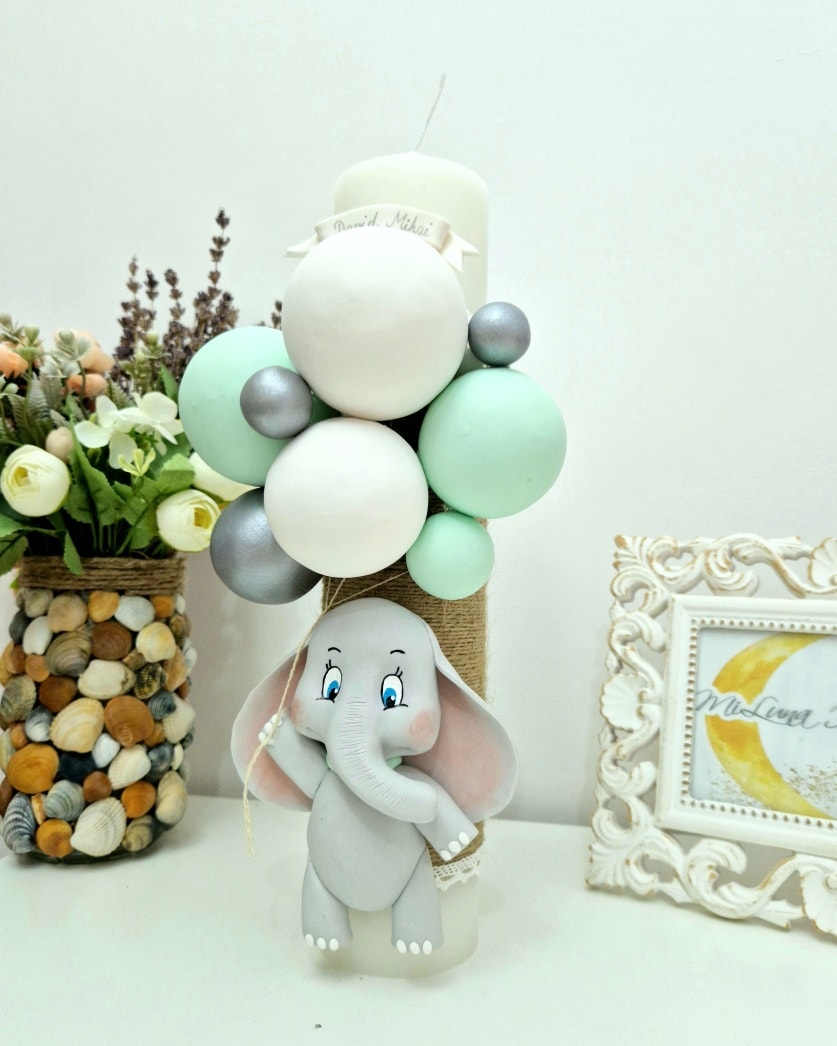 Lumanare de botez Elefantul Cici - MiLuna Handmade