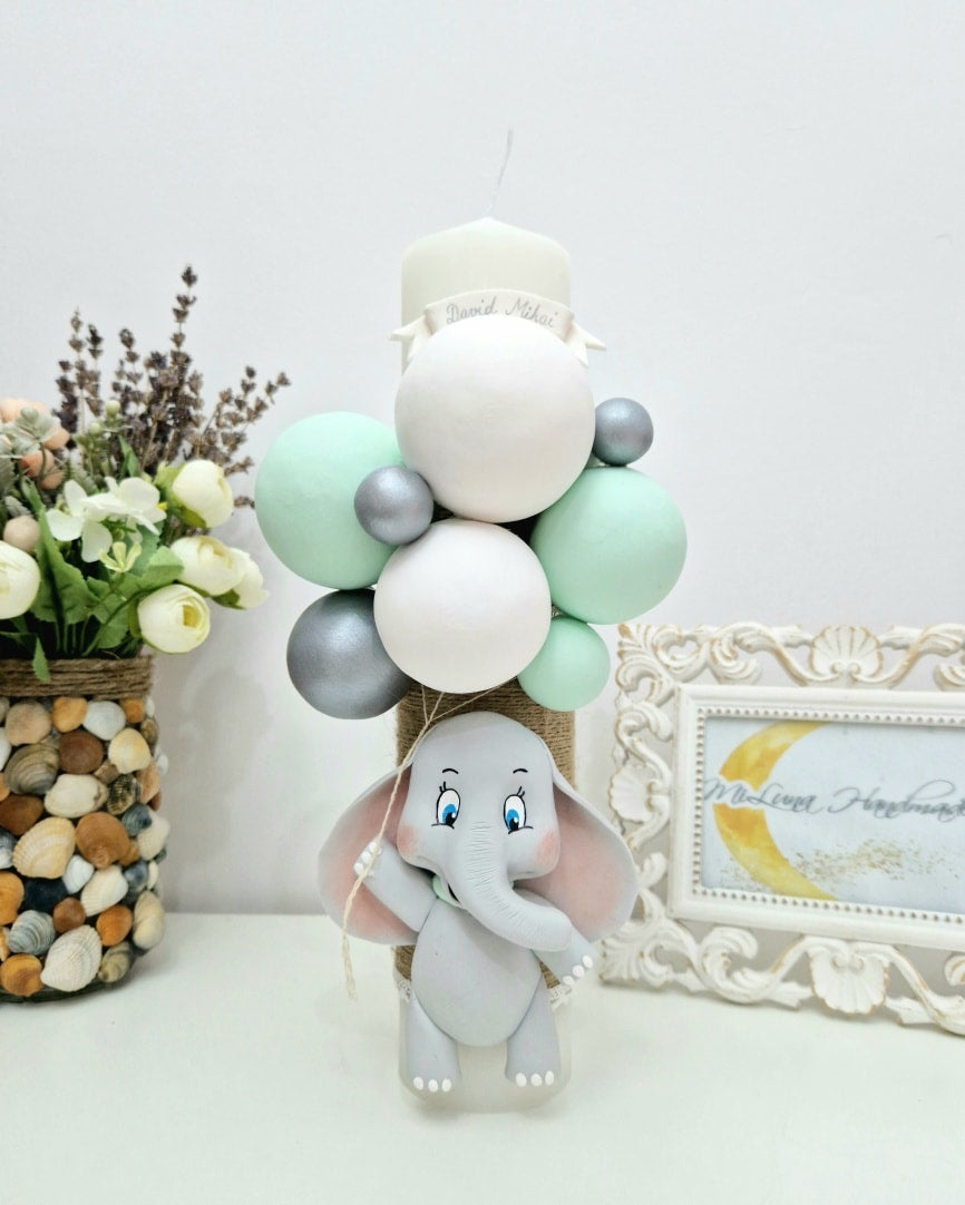 Lumanare de botez Elefantul Cici - MiLuna Handmade