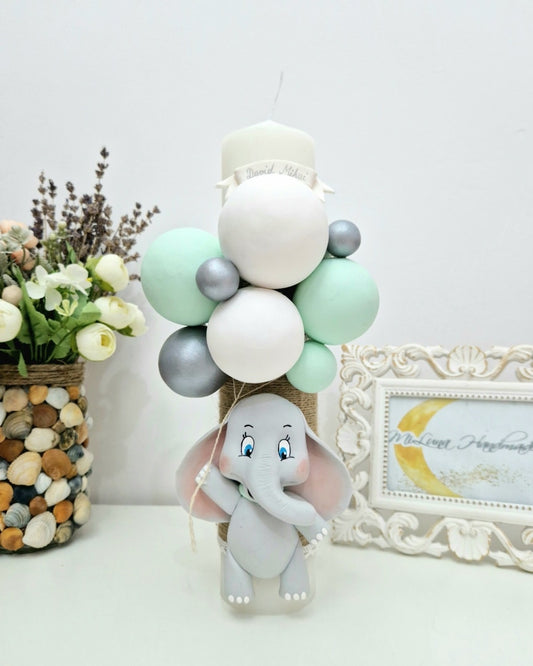 Lumanare de botez Elefantul Cici - MiLuna Handmade