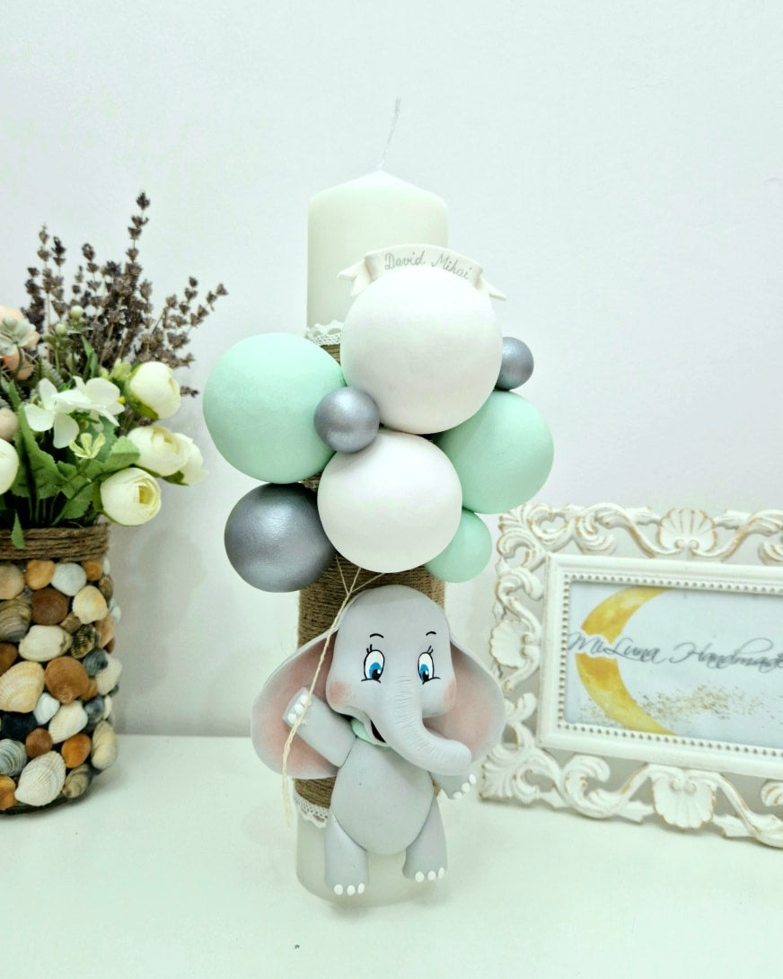 Lumanare de botez Elefantul Cici - MiLuna Handmade