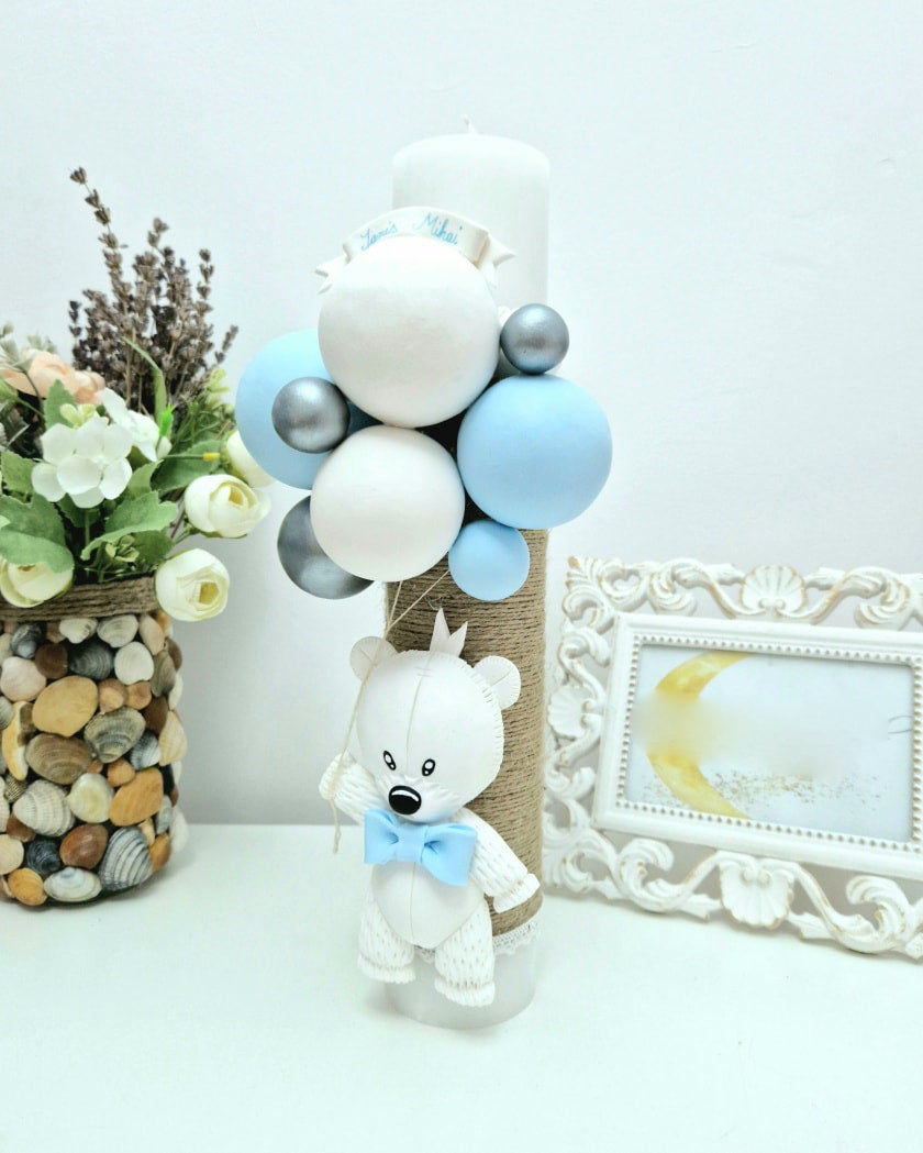 Lumanare de botez White Teddy Bear, alb - MiLuna Handmade