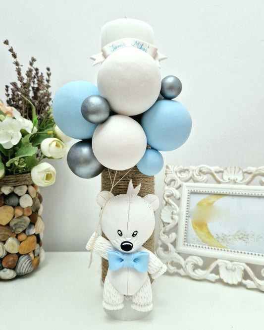 Lumanare de botez White Teddy Bear, alb - MiLuna Handmade