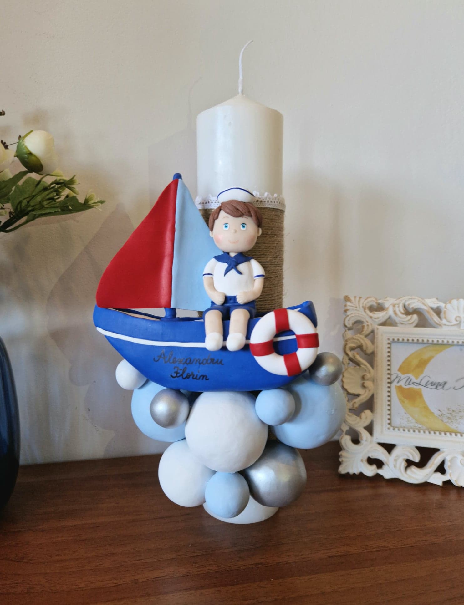 Lumanare de botez Baietel Marinar - MiLuna Handmade