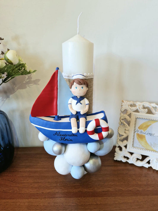Lumanare de botez Baietel Marinar - MiLuna Handmade