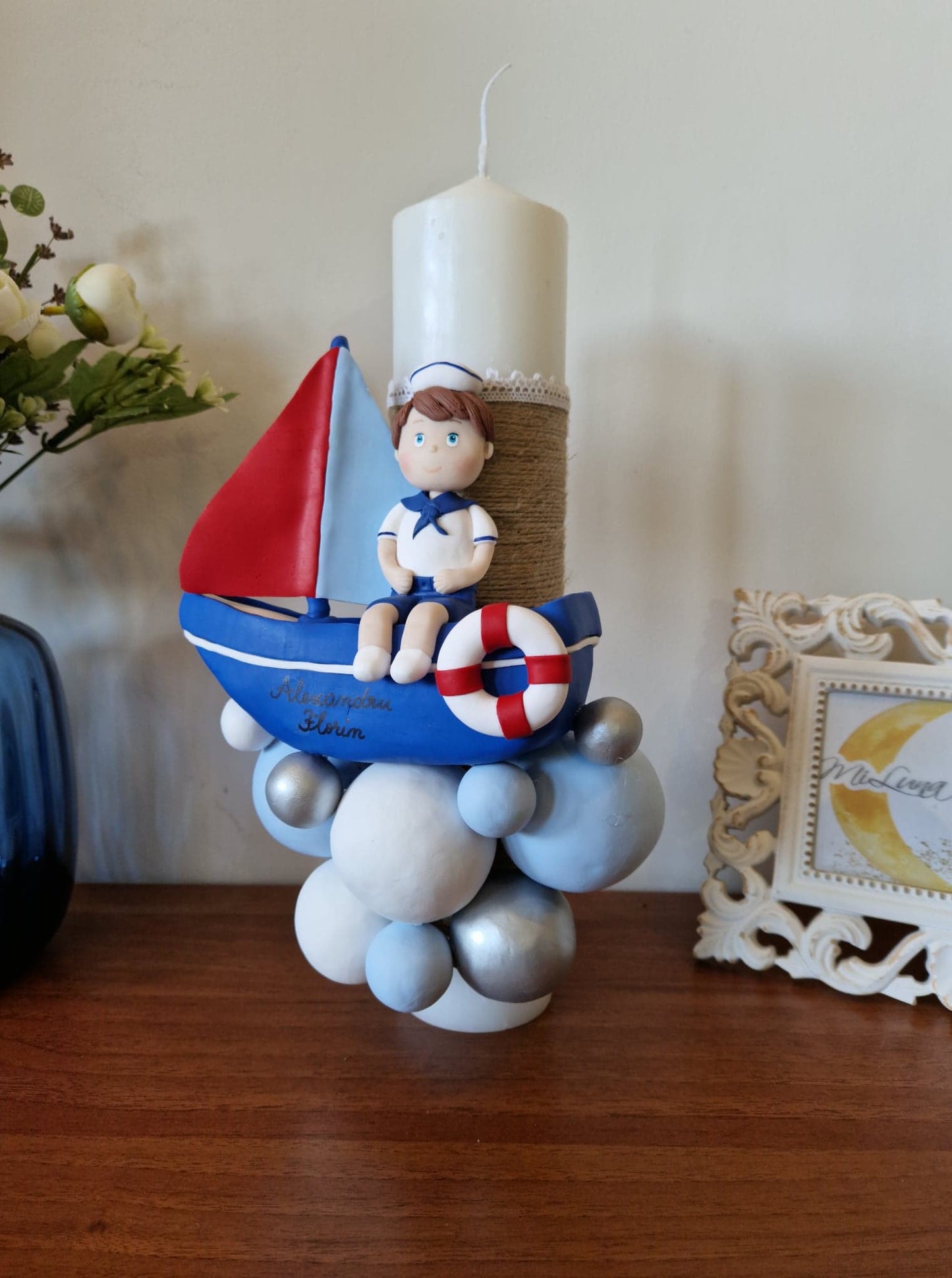 Lumanare de botez Baietel Marinar - MiLuna Handmade