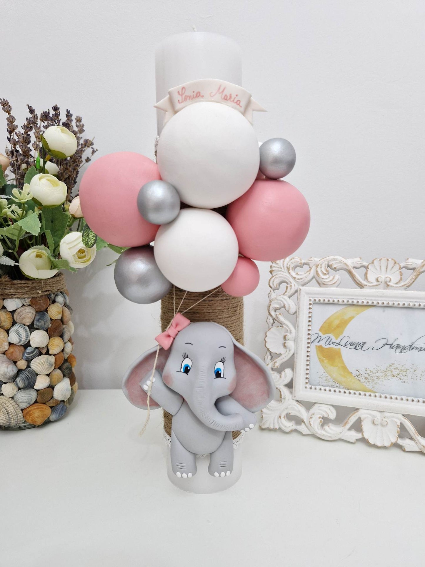 Lumanare de botez Pink Elephant - MiLuna Handmade