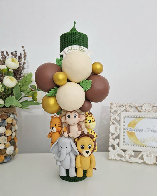 Lumanare de botez Safari, ceara naturala verde - MiLuna Handmade