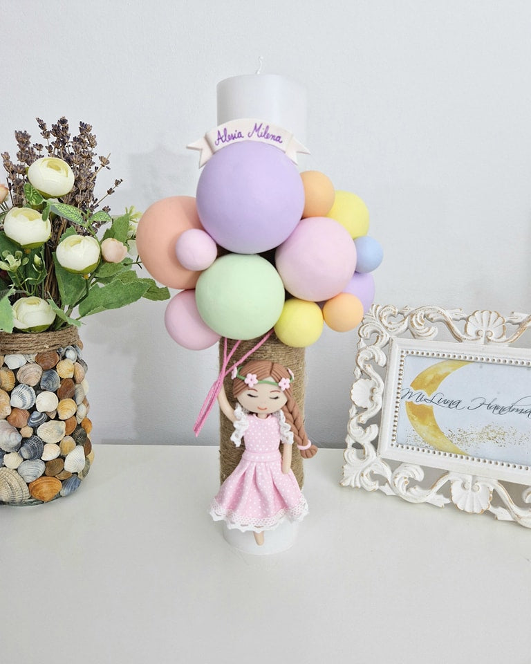 Lumanare de botez Fetita cu Baloane - MiLuna Handmade