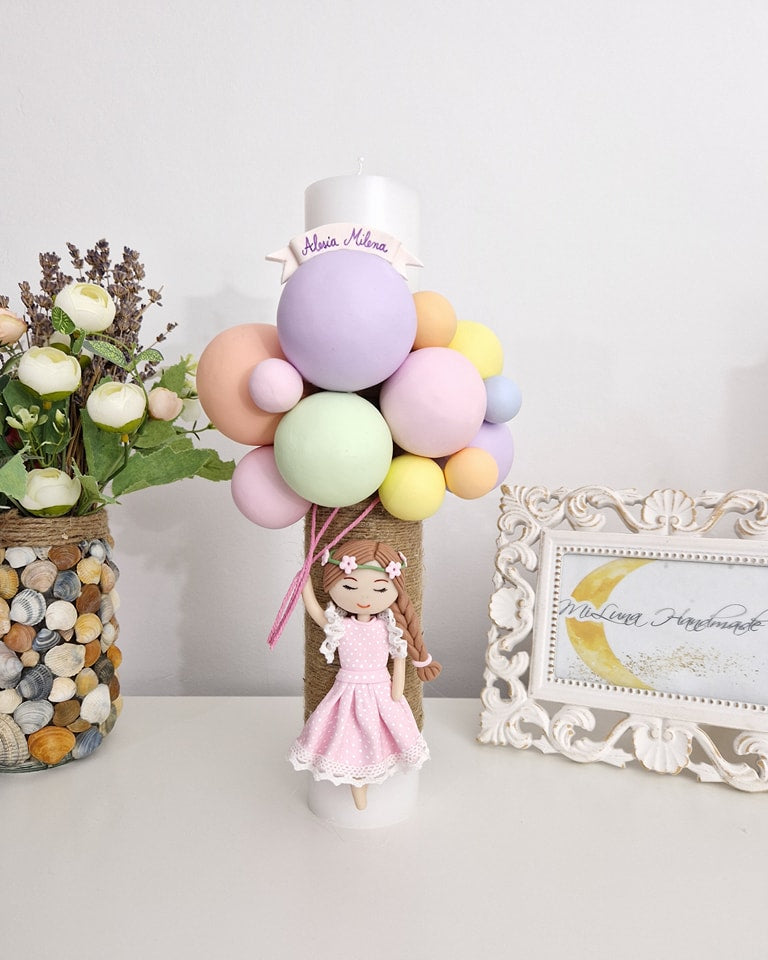 Lumanare de botez Fetita cu Baloane - MiLuna Handmade