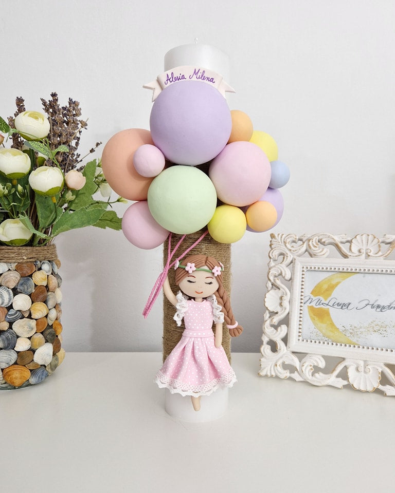 Lumanare de botez Fetita cu Baloane - MiLuna Handmade