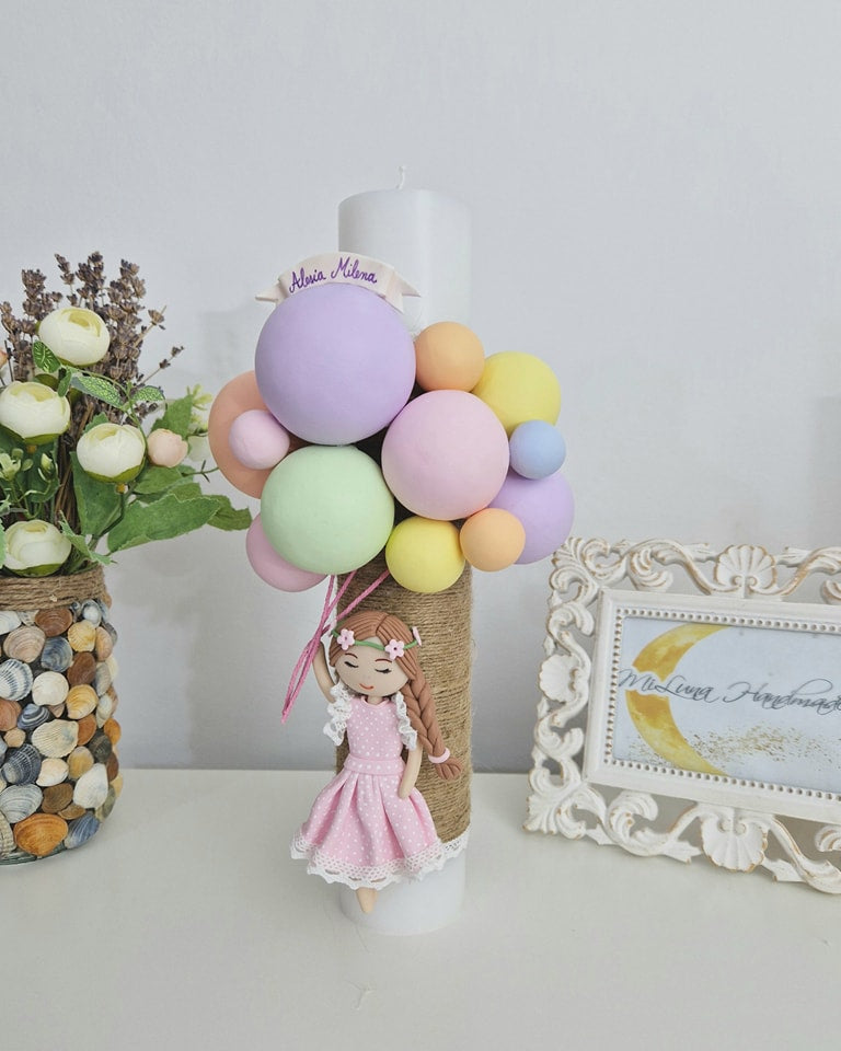 Lumanare de botez Fetita cu Baloane - MiLuna Handmade