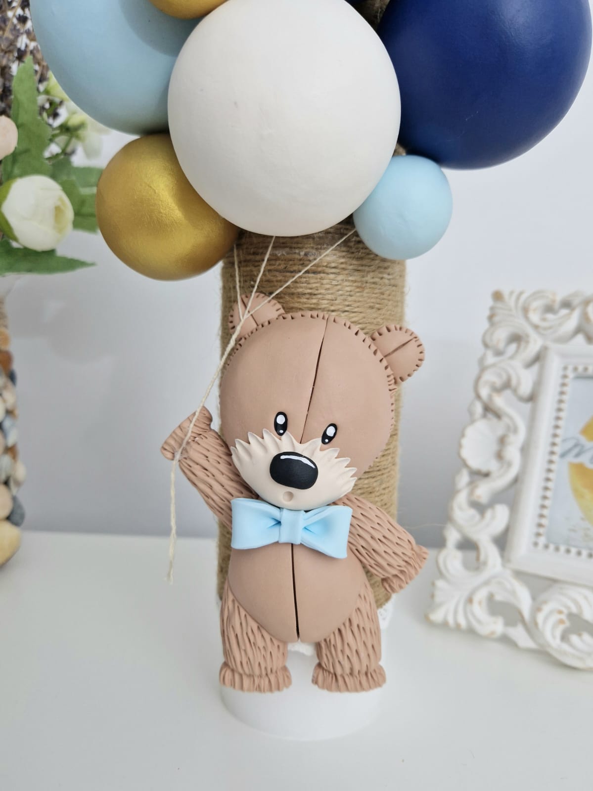 Lumanare de botez Teddy Bear, bleumarin - MiLuna Handmade