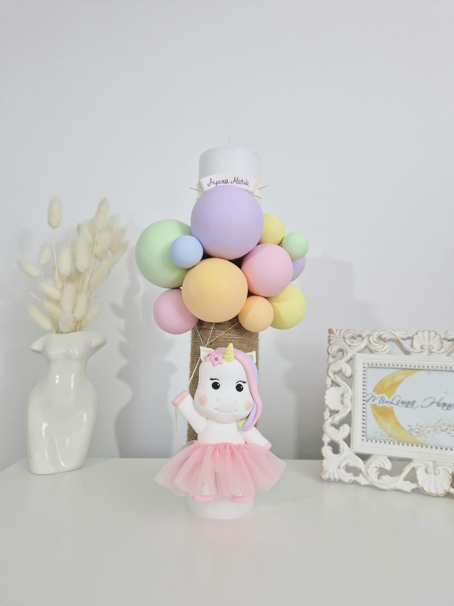 Lumanare de botez Unicorn cu fustita - MiLuna Handmade